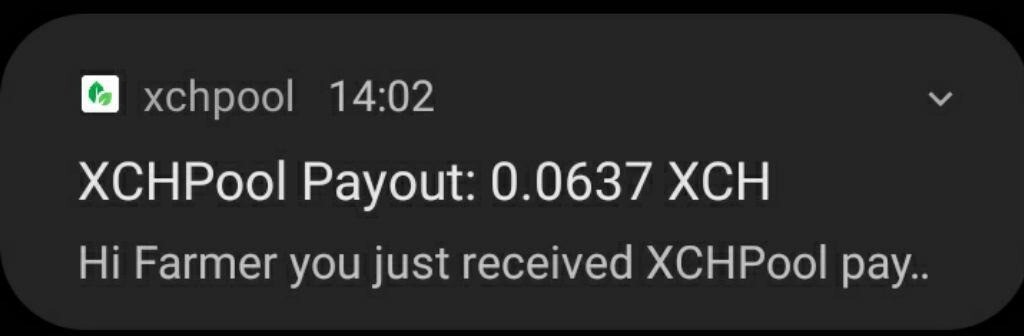 Time for our chia Pool App Update 1 XCHPool-Pay-out notifications